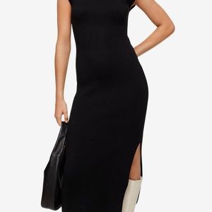 Midi side slit sleeveless Black dress with tie straps